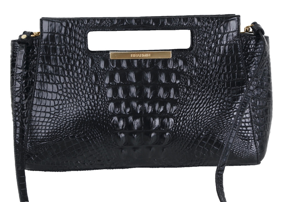 Brahmin Black Ravina Crocodile Embossed Leather Convertible Clutch Crossbody